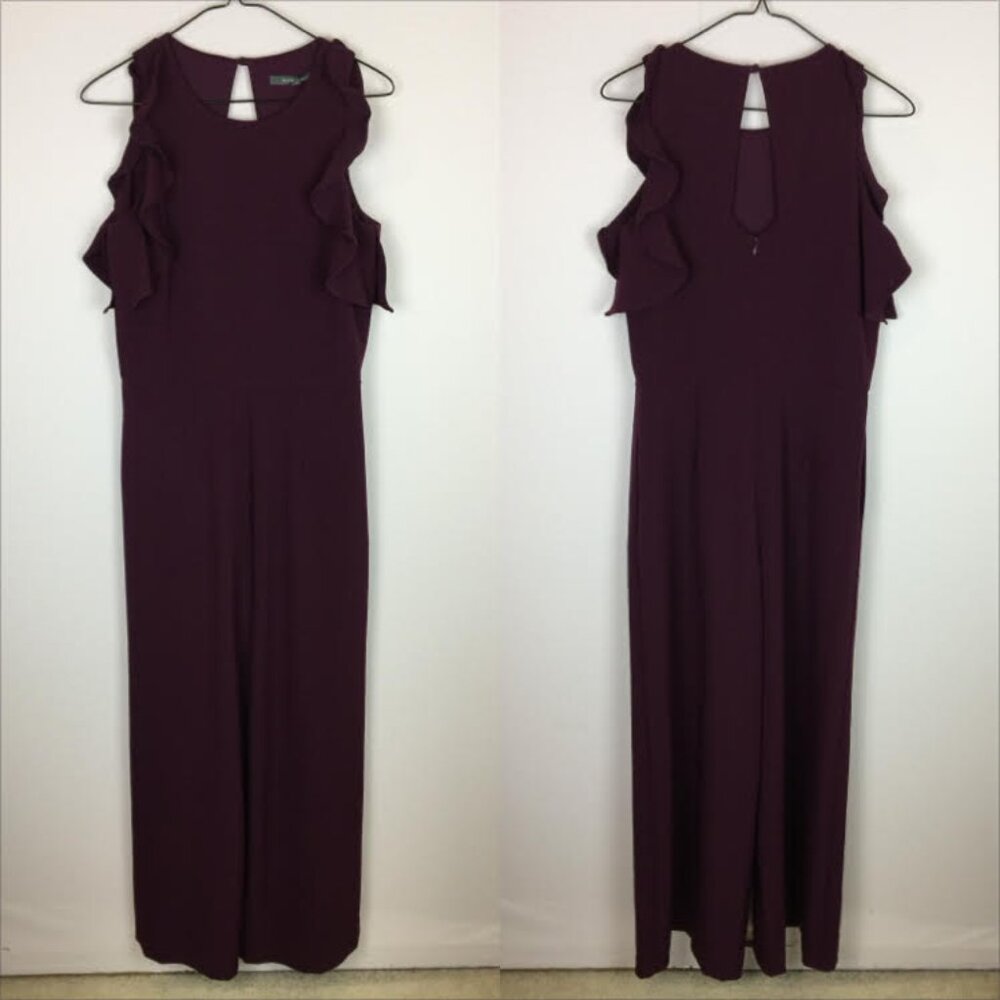 Julia Jordan Wide Leg Jumpsuit Size 8 Womans Purple Knit Flutter Sleeve Pockets